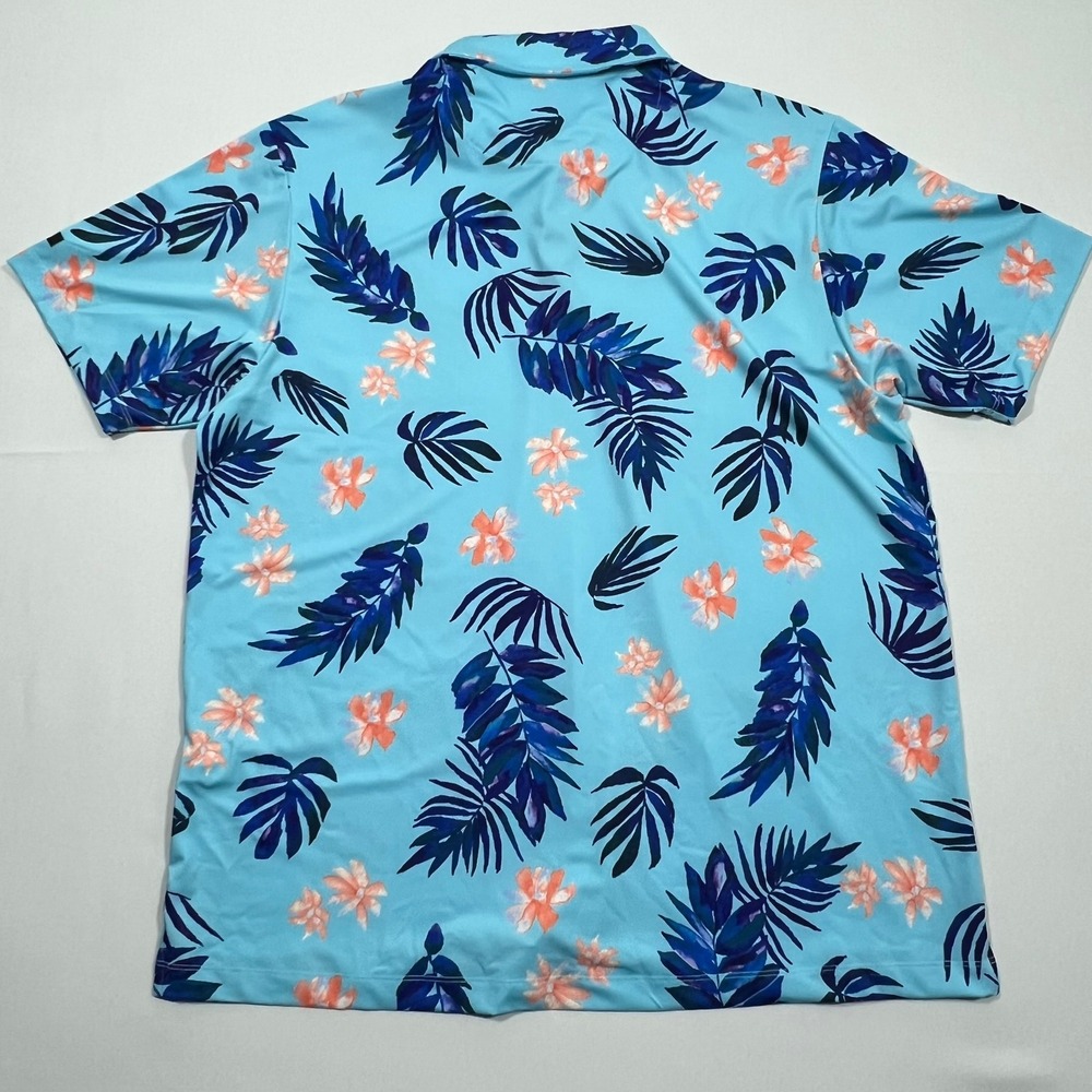 Bad Birdie Golf Polo Shirt Performance Bayou Blue Tropical Floral Palm Men's 2XL - Picture 7 of 10